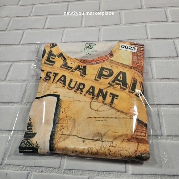 vtg Steven land art t-shirt all over print Paris cafe de la paix street 3XL - Picture 2 of 8